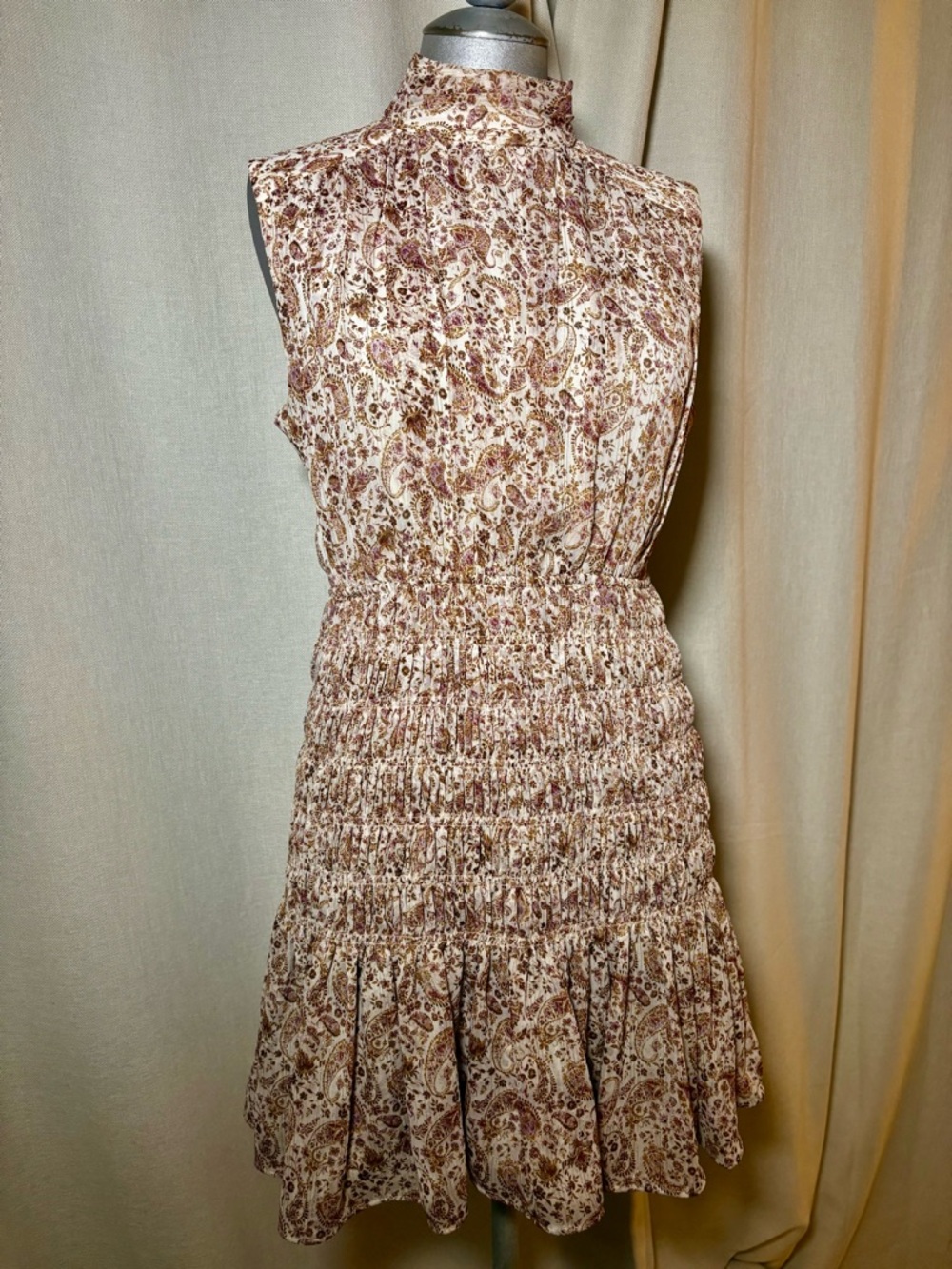 House of Harlow 1960 Paisley Smocked Mini Dress Boho Luxe Farm Rio Vibe Small - Picture 2 of 15